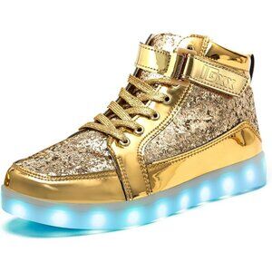 ⚡Unisex Glitter Gold USB Recharging High Top LED Light Up Casual Sneakers